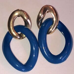 Vintage Gold Tone and Blue Link Retro Boho Earrings